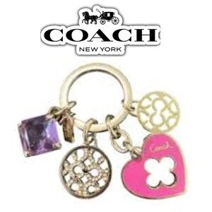 Coach Purple Gemstone Heart Crystal Pave Gold Keychain Fob Vintage